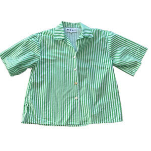 Wray NYC Green White Stripe Button Up Short Sleeve Shirt Top Women L